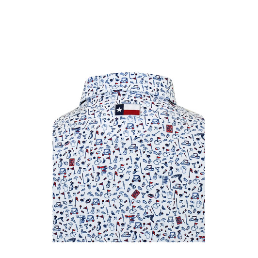 Mulligan Texas Flag Performance Polo - White with Navy & Red
