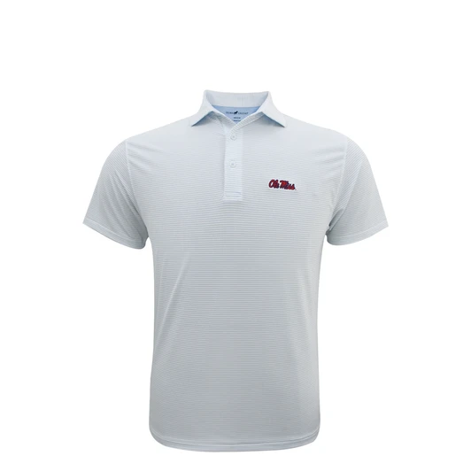 Ole Miss 1/4 Stripe Polo - White with Powder Blue