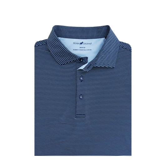 1/4 Stripe Performance Polo -  Navy with Light Blue