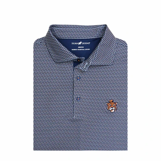 Auburn Vintage Beanie Tiger Interlink Polo - Navy with Light Blue & Orange