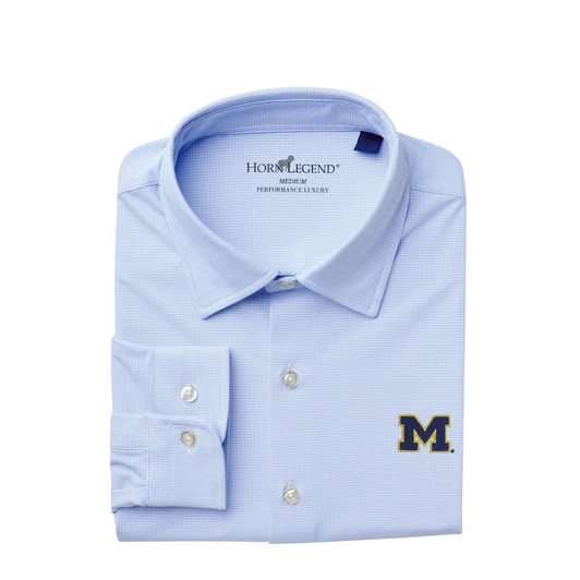Michigan Wolverines Galleria Spread Collar Hidden Button Sport Shirt - Light Blue