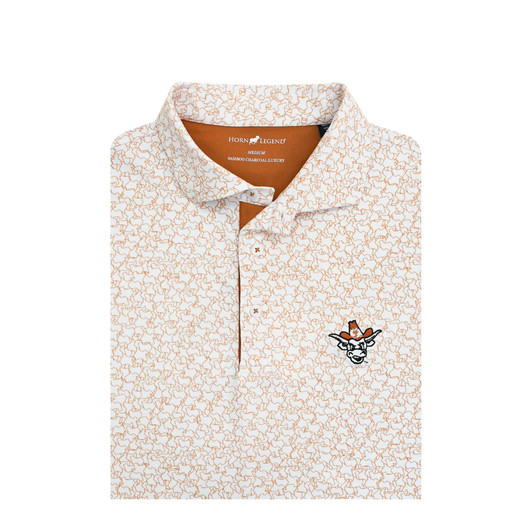 Texas Longhorns Vintage Bevo State Inspired Jigsaw Polo - White with Burnt Orange