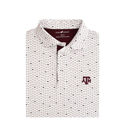 Texas A&M 150th Americana Micro Print Polo - White with Maroon