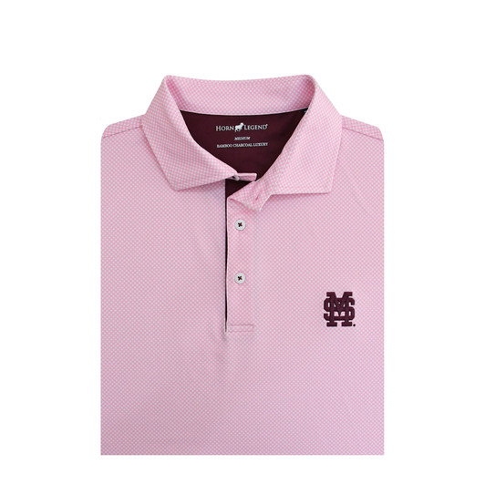 Mississippi State M over S Baseball Logo Cross Hatch Polo - Rose Quartz