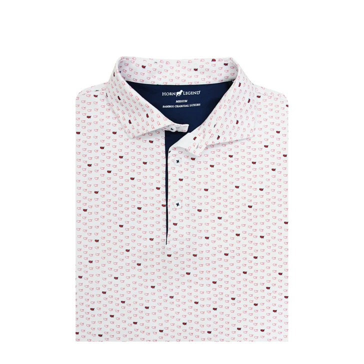 Americana 250th Edition Micro Print Performance Polo - White with Navy and Red