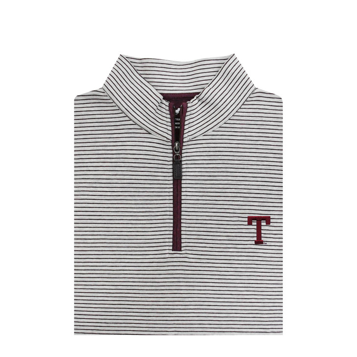 Texas A&M Vintage Block T Heathered Stripe Cotton Pullover - Grey & Maroon