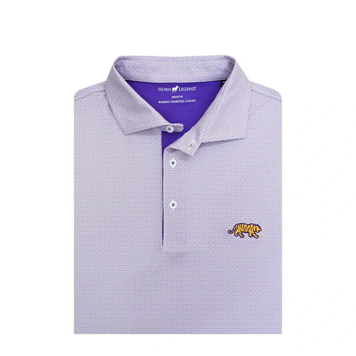 LSU Walking Bengal Halo Polo - White with Purple & Gold
