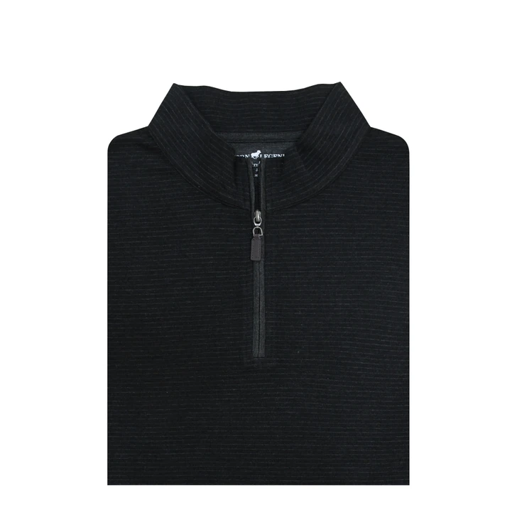 Heathered Stripe Cotton Pullover -  Black with Charcoal