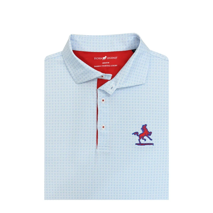 SMU Mustangs Vintage Orbit Polo - White with Light Blue