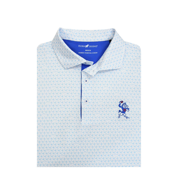 SMU Mustangs Throwing Pony Football Helmet Print Polo - White with Light Blue
