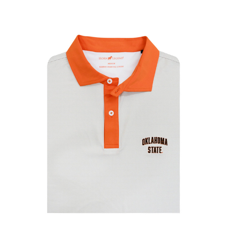 Oklahoma State Cowboys Shepherd Contrast Collar Polo - White with Orange & Sand