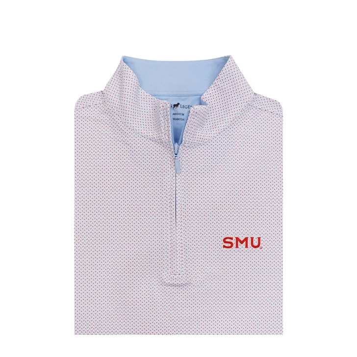 SMU Mustangs Pony Ears Detail Ripple Quarter Zip - White with Light Blue & Red