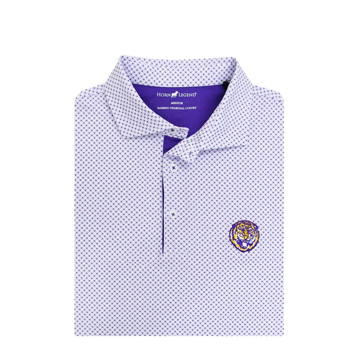 LSU Tigers Vintage 1972 Lisbon Polo - White with Purple & Lavender