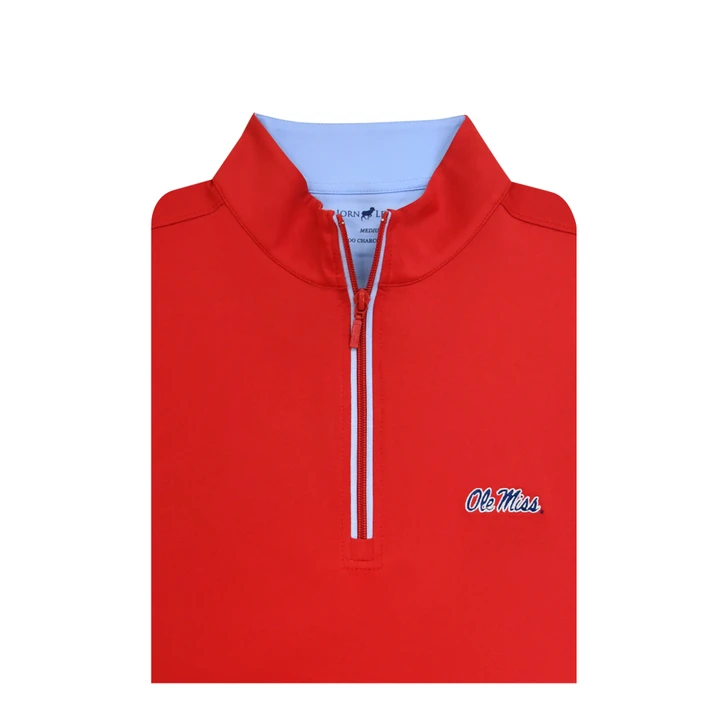 Ole Miss Coordinated Trim Pullover - Red with Powder Blue