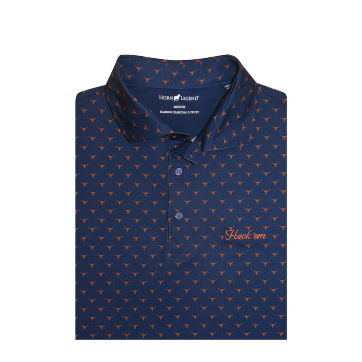 Texas Longhorns Hook 'em Navy Print Polo