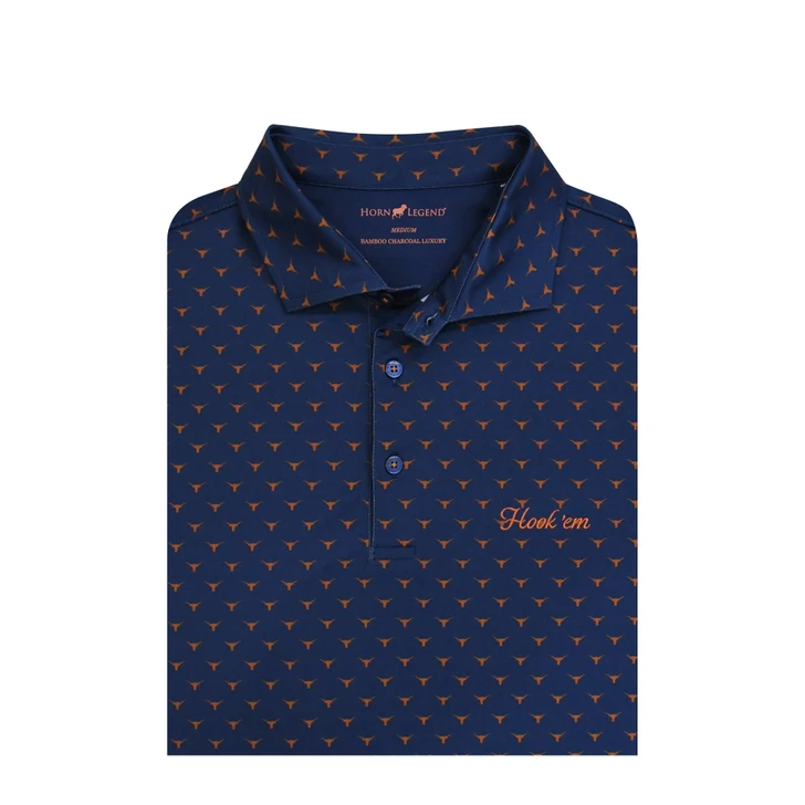 Texas Longhorns Hook 'em Navy Print Polo