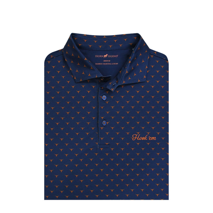 Texas Longhorns Hook 'em Navy Print Polo