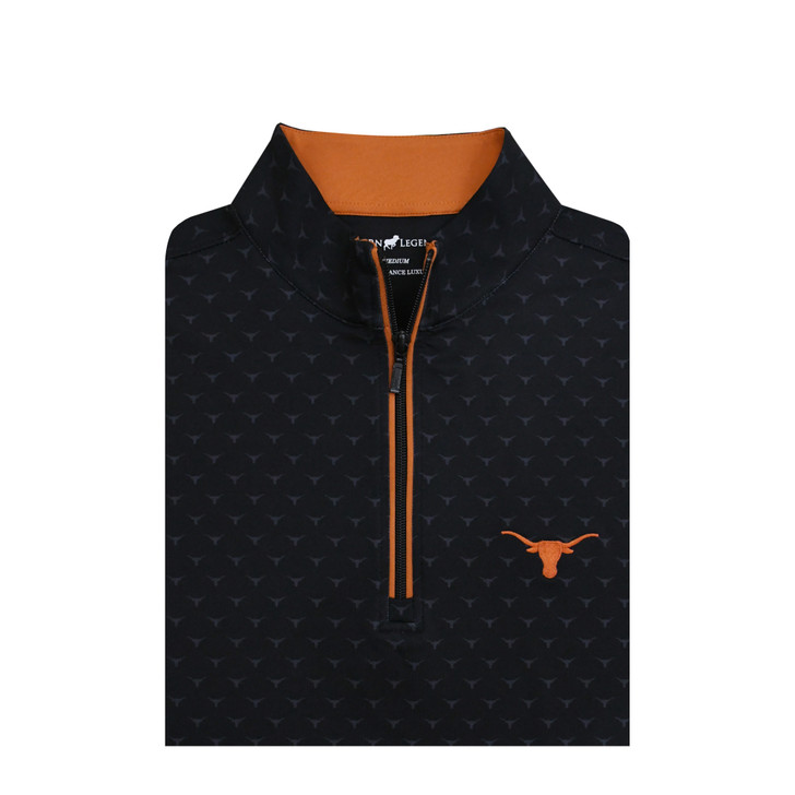Texas Longhorns Custom Print Micro Fleece Performance Pullover - Black with Grey
