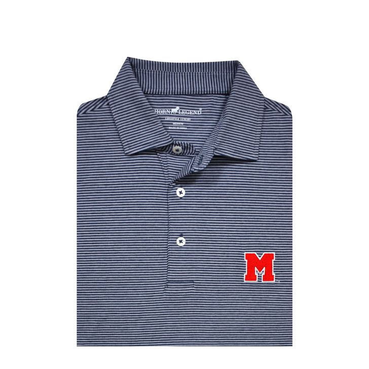 SLAP 激レアCotton Polo Shirt M Ole Miss Vintage Block M Blue and Grey Mini Stripe Cotton Polo