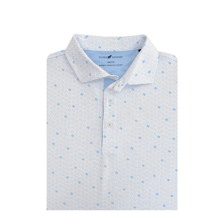 Texas Micro State Print Polo - White with Light Blue