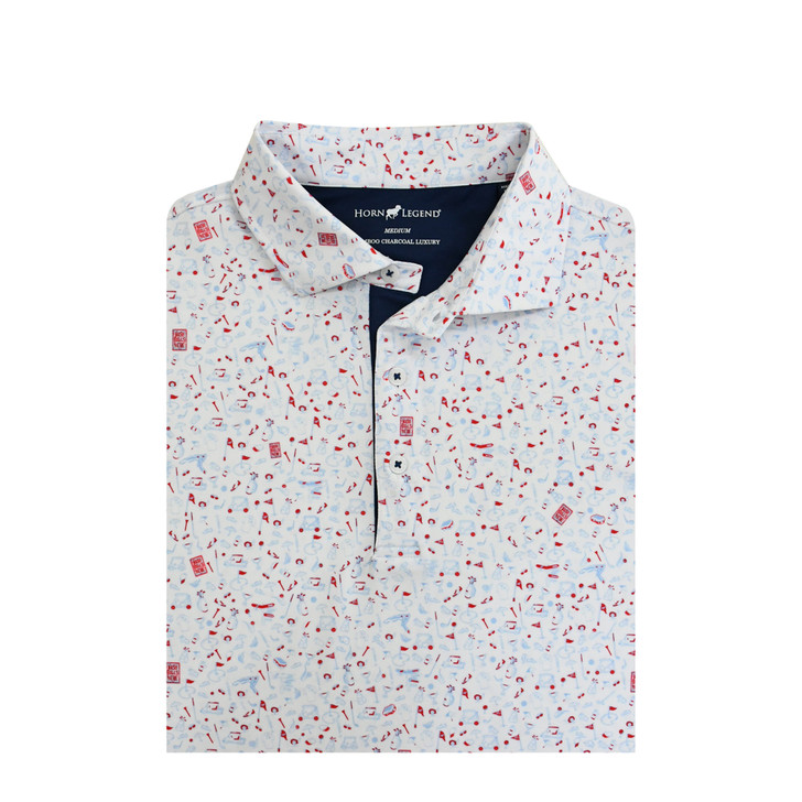 Mulligan US Flag Performance Polo - White with Light Blue & Red