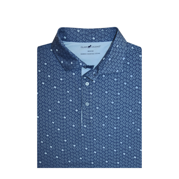 Texas Blue Micro State Print Polo with Flag