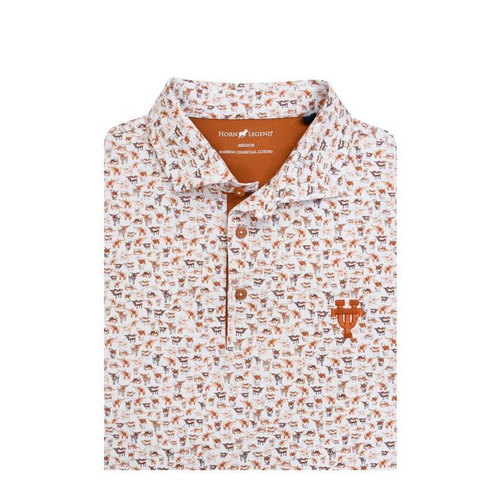 Texas Longhorns Interlock UT White Herd Print Polo