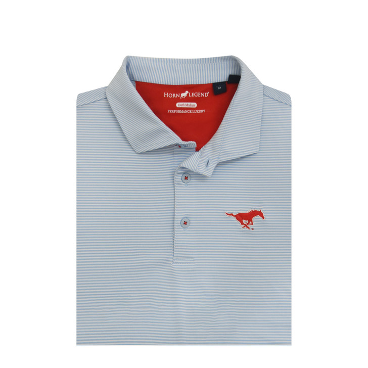 SMU Mustangs Light Blue 1/24 Stripe Performance Youth Polo