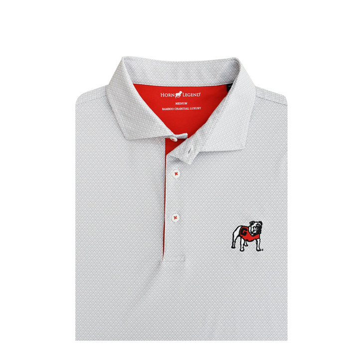 Georgia Standing Bulldog White and Grey Diamond Classic Polo