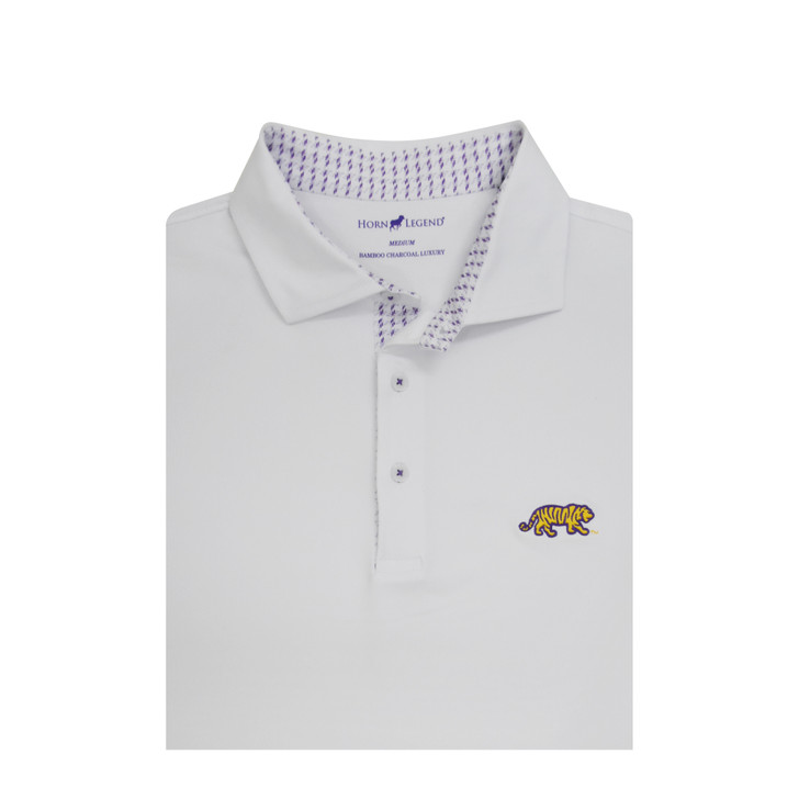 LSU Walking Bengal White With Heritage Lined Collar Polo