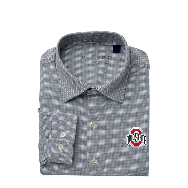 Ohio State Black Uptown Spread Collar Hidden Button Performance Woven