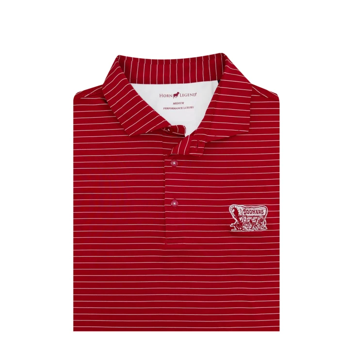 Oklahoma Sooner Schooner BEAT TEXAS Crimson 3/8 Stripe Performance Polo