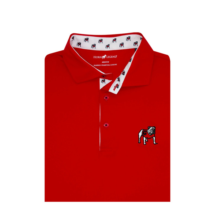 Georgia Standing Bulldog Red Custom Trim Polo