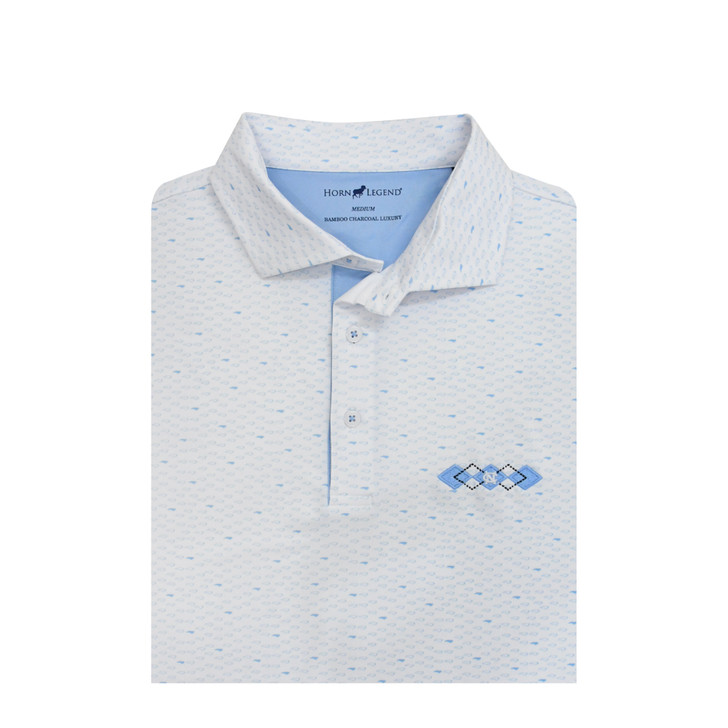 North Carolina Tar Heels Argyle Logo White Micro State Print Polo