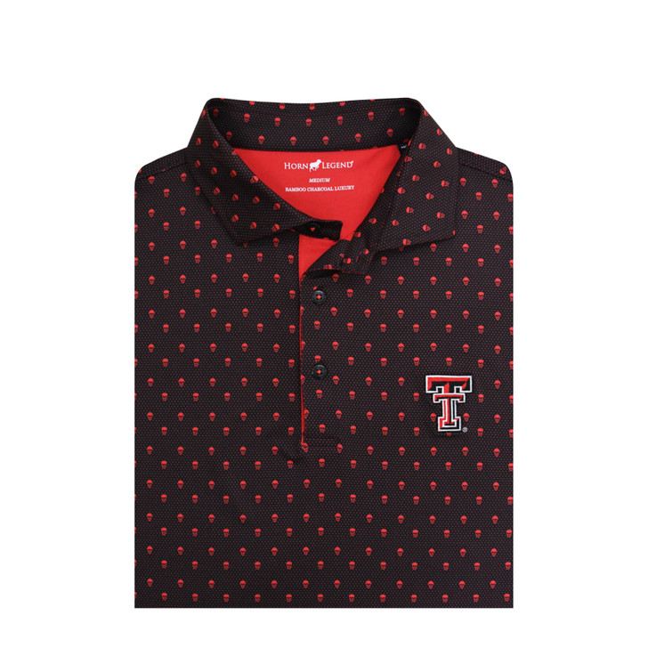 Texas Tech Red Raiders Black Scarlet Skull & Dots Polo