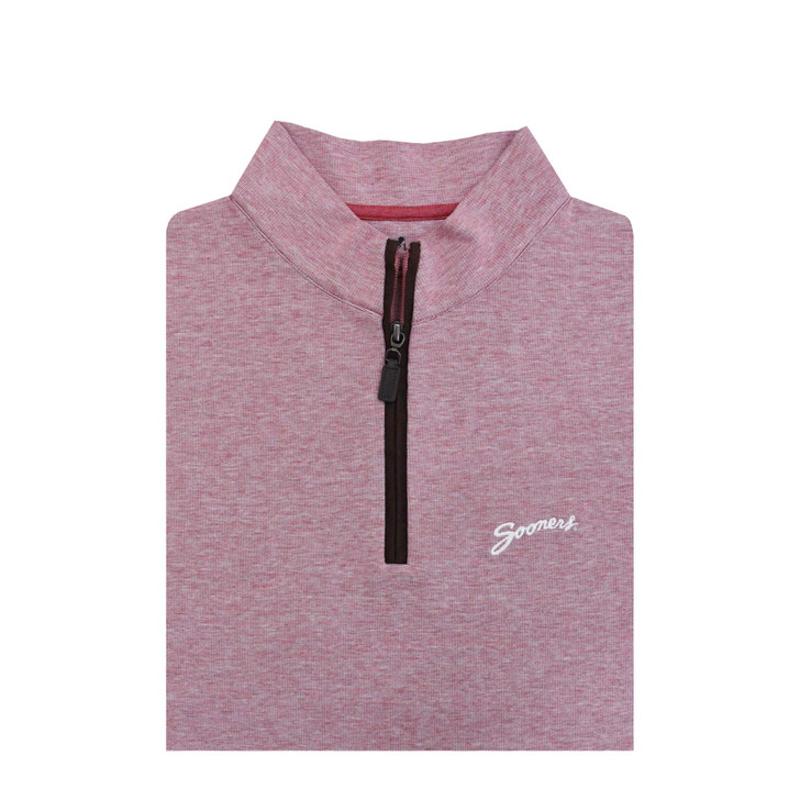 Oklahoma Sooners Vintage Script Guava Suede Zip Cotton Pullover