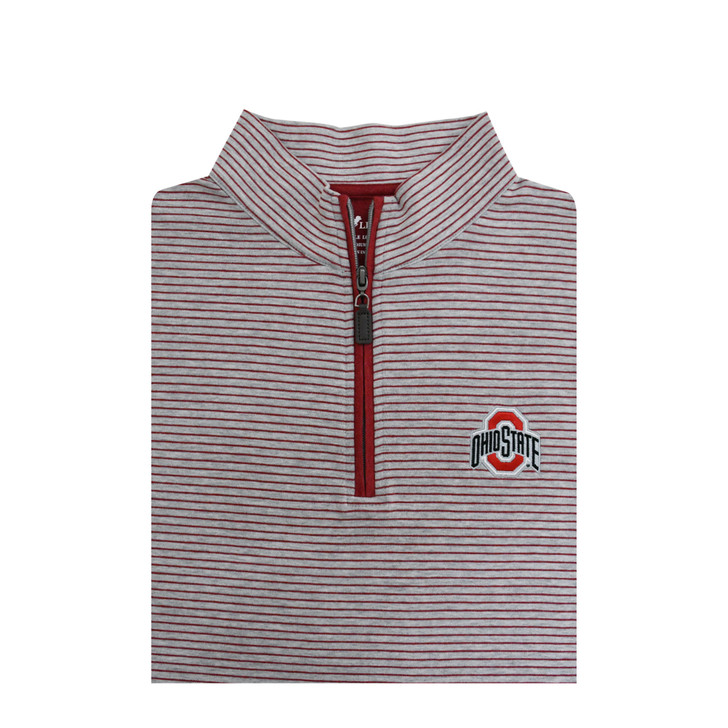 Ohio State Pearl Grey and Scarlet Cotton Heathered Stripe Pullover
