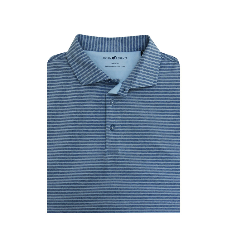 Heather Stripe Performance Polo - Moonlight Blue with Light Blue