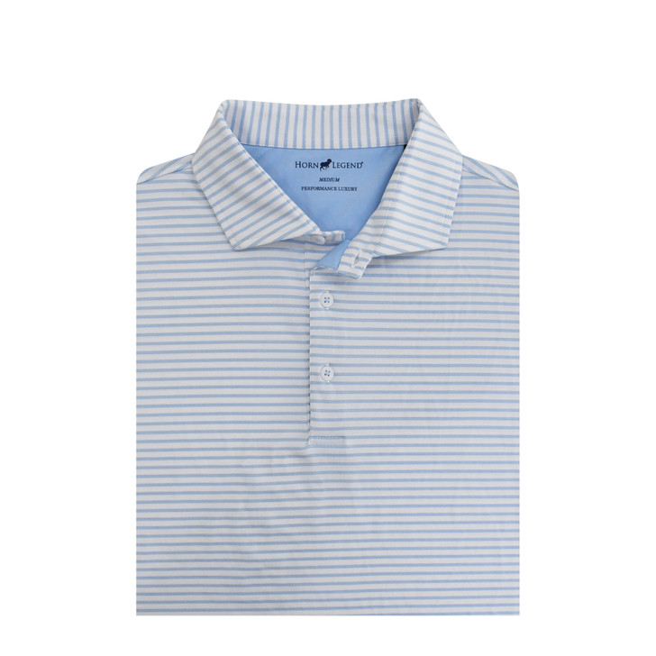 Heather Stripe Performance Polo - White with Light Blue