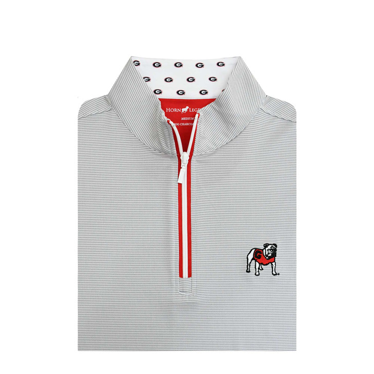 Georgia Standing Bulldog Custom Collar Pin Dot Stripe Pullover -Grey