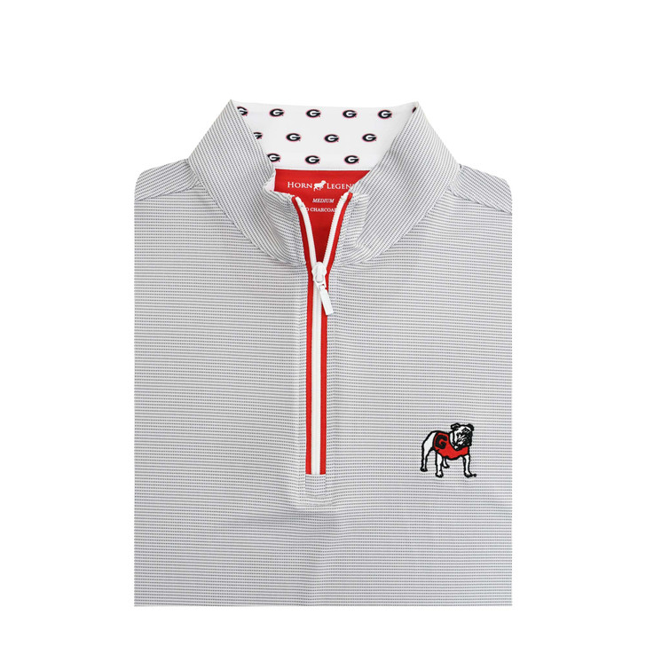 Georgia Standing Bulldog Custom Collar Pin Dot Stripe Pullover - Grey