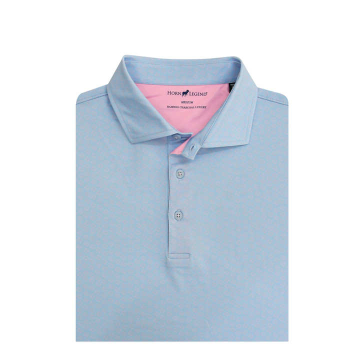Texas Inspired State Outline Performance Polo - Light Blue with Rose Quartz
