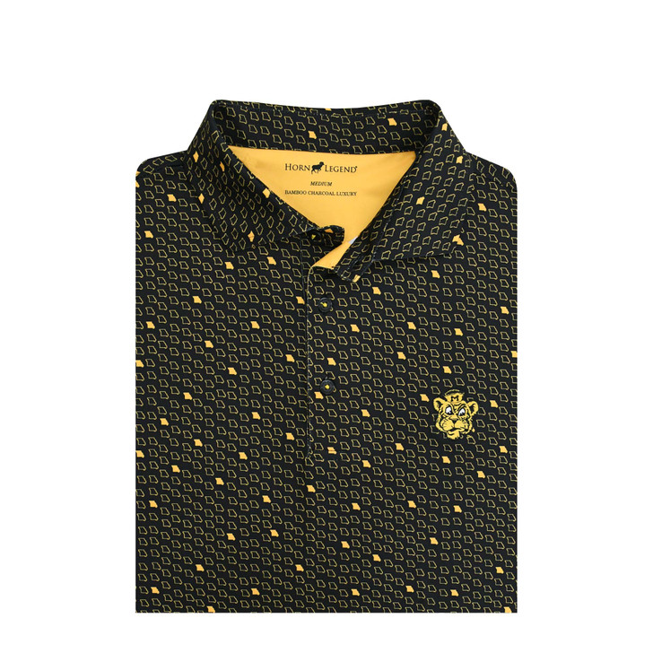 Missouri Tigers Vintage Truman Micro State Print Polo - Black with Gold