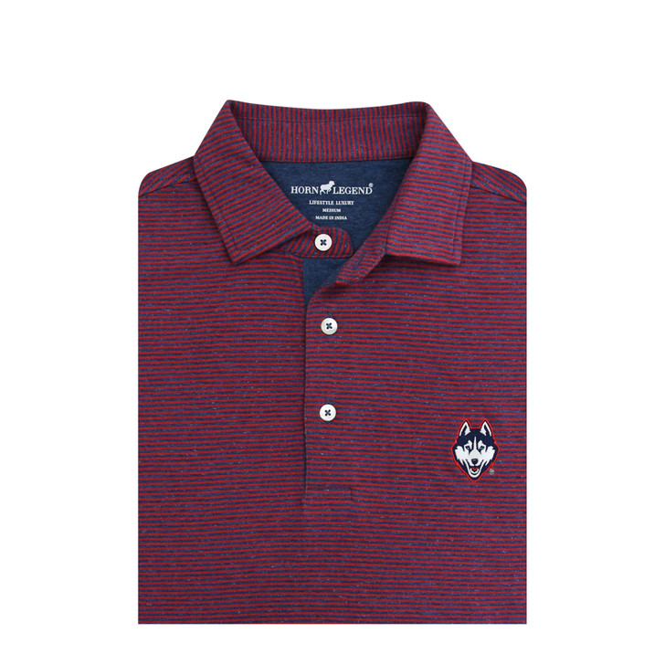 UConn Huskies Mini Stripe Cotton Polo - Red and Denim