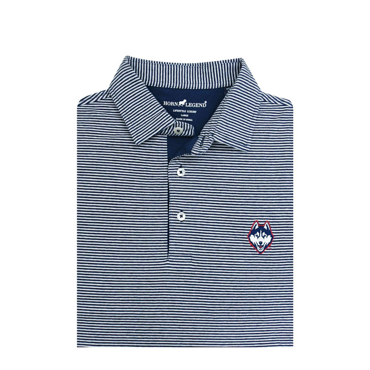 UConn Huskies Mini Stripe Cotton Polo - Navy