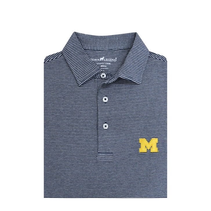 Michigan Wolverines Mini Stripe Cotton Polo - Navy with Sand