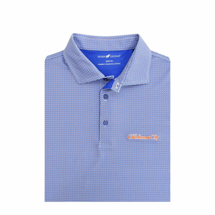 Oklahoma City Script BasketBolt Collar Ripple Polo - Blue with White & Orange