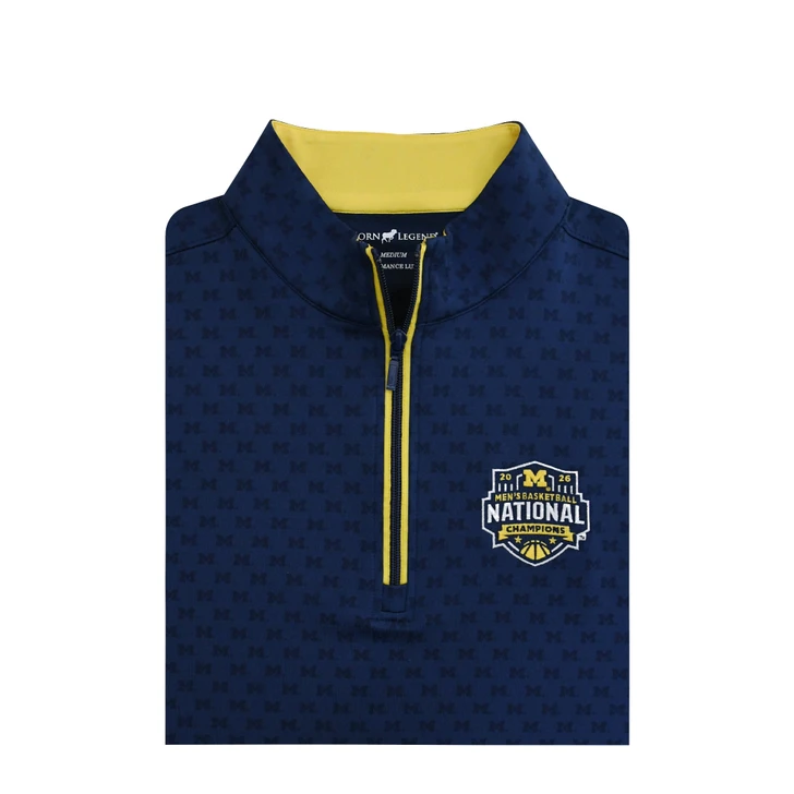 Michigan Wolverines 2026 NCAA Men's Basketball National Champions Custom Logo Print Pullover - Navy