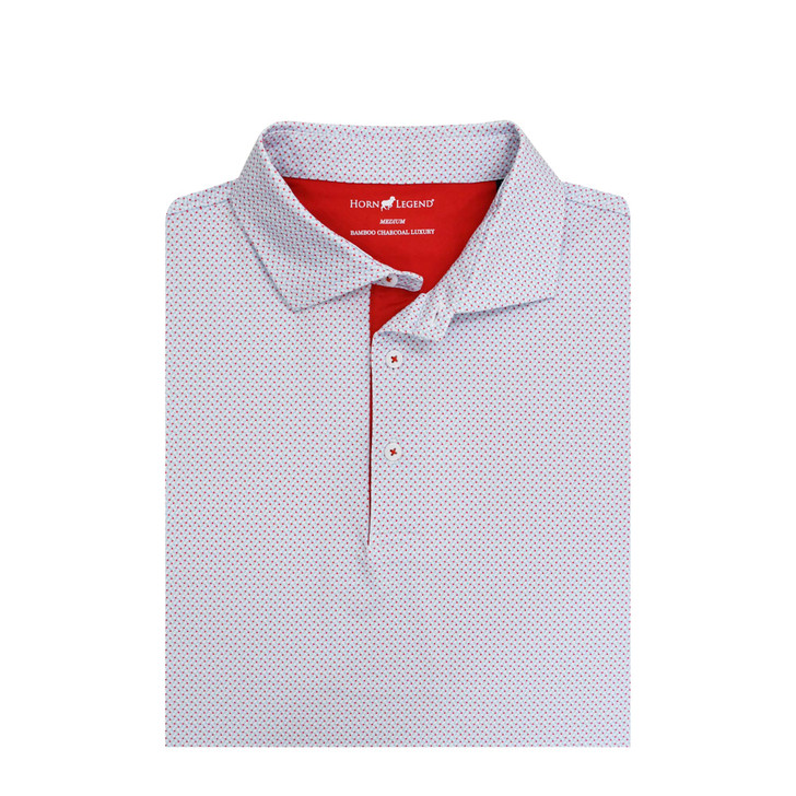 Ripple Performance Polo with Texas Flag - White with Light Blue & Red