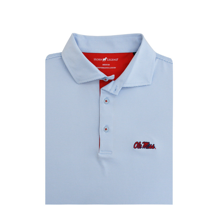 Ole Miss 1/24 Stripe Polo - Powder Blue